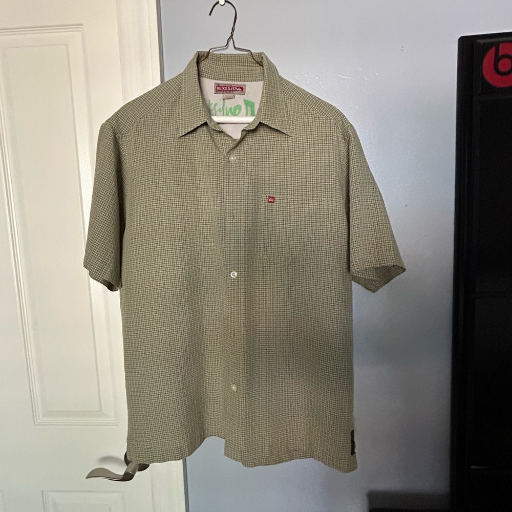 Quiksilver Green Checkered Button-Down Shirt